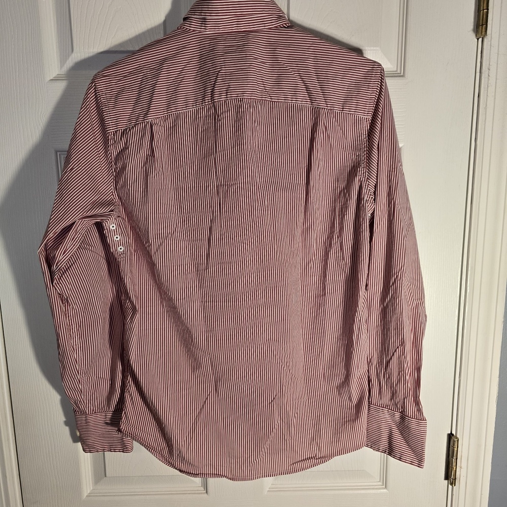 Victorinox Vertical Striped Tailored Fit Red/White Button Down Long Sleeve Shirt - Picture 13 of 13